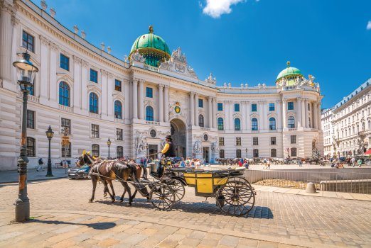 horse an carriage outside hofburg palace, vienna city