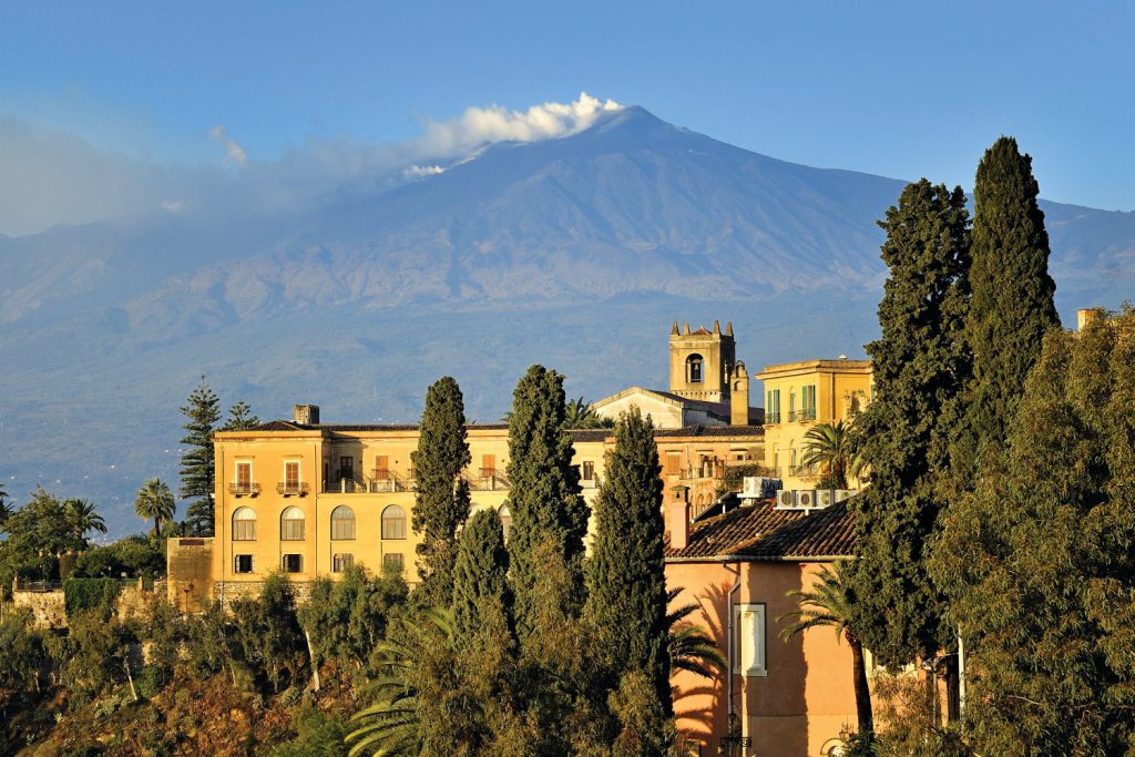view of Mount Etna from Taormina
